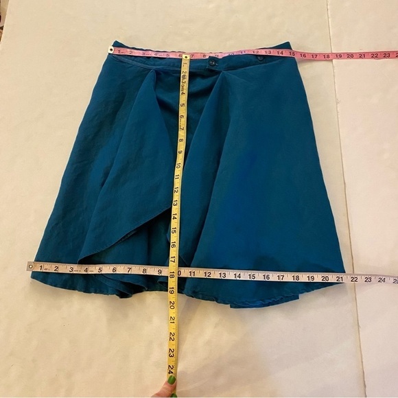 Mais Il Est Ou Le Soleil Linen Skirt Size 38 / 8 / Medium Teal Blue Faux Wrap - Picture 10 of 11